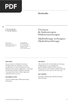 Técnicas de hidroterapia. Hidrocinesiterapia