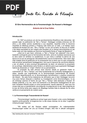 El Giro Hermeneútico de la Fenomenología: De Husserl a Heidegger (Articulo)