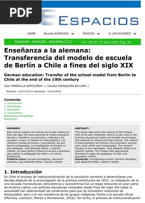 Enseñanza a la alemana: Transferencia del modelo de escuela de Berlín a Chile a fines del siglo XIX