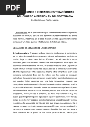 Aplicaciones e indicaciones terapéuticas del chorro a presión en balneoterapia (Articulo)