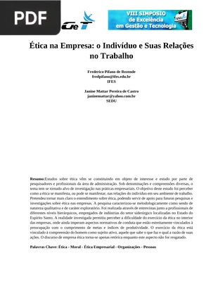 Ética na Empresa: o Indivíduo e Suas Relações no Trabalho (Portugués)