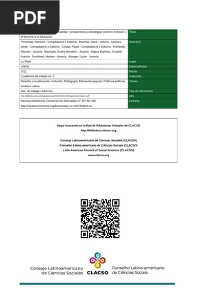 Pedagogía social y educación popular : perspectivas y estrategias sobre la inclusión y el derecho a la educación