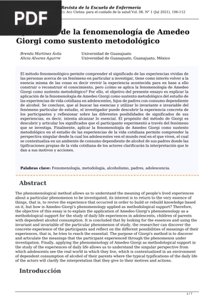 Aplicación de la fenomenología de Amedeo Giorgi como sustento metodológico (Articulo)