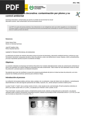 Cerámica decorativa: contaminación por plomo y su control ambiental (Articulo)