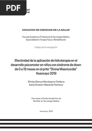 Efectividad de la aplicación de hidroterapia en el desarrollo psicomotor en niños con síndrome de down de 0 a 19 meses en el prite