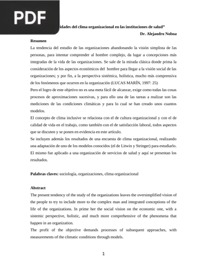 Especificidades del clima organizacional en las instituciones de salud