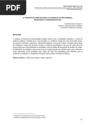 A Violência Psicológica Contra as Mulheres, Traumas e Consecuências (Portugués)