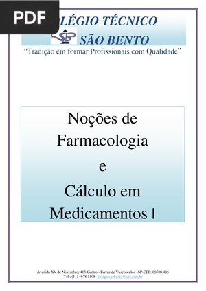 Noções de Farmacologia e Cálculo em Medicamentos I