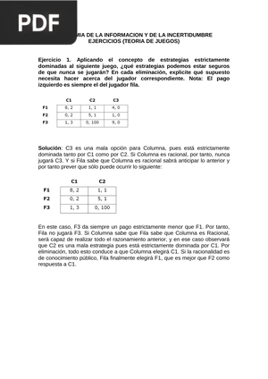 Economía de la información y de la incertidumbre ejercicios (Teoría De Juegos)