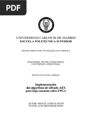 Implementación del algoritmo de cifrado AES para bajo consumo sobre FPGA