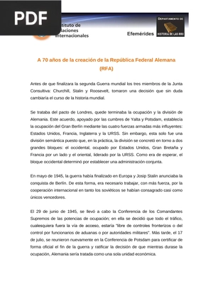 A 70 años de la creación de la República Federal Alemana (Articulo)