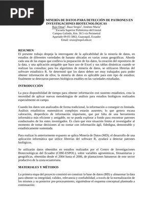 Aplicación de minería de datos para detección de patrones en investigaciones biotecnológicas (Articulo)