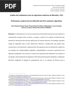 Análisis del rendimiento entre los algoritmos simétricos de Blowfish y AES