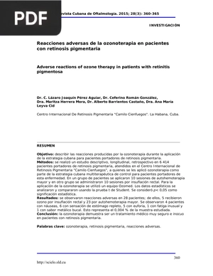 Reacciones adversas de la ozonoterapia en pacientes con retinosis pigmentaria (Articulo)