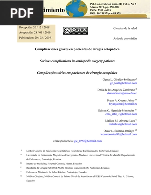 Complicaciones graves en pacientes de cirugía ortopédica