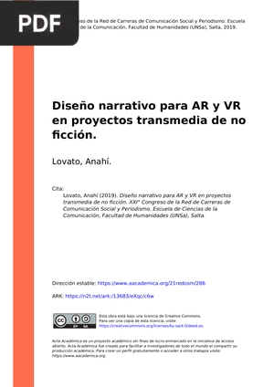 Diseño narrativo para AR y VR en proyectos transmedia de no ficción.