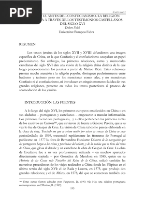 Antes del confucianismo. La religión china vista a través de los testimonios castellanos del siglo XV