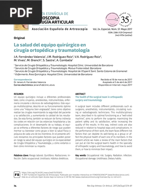 La salud del equipo quirúrgico en cirugía ortopédica y traumatología (Articulo)