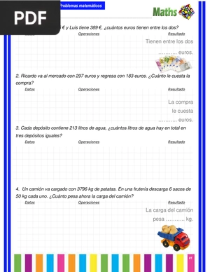 4º de Ed. Primaria Problemas matemáticos