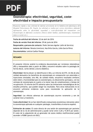 Ozonoterapia: efectividad, seguridad, costeefectividad e impacto presupuestario