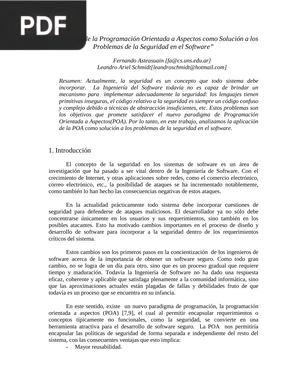 Aplicación de la Programación Orientada a Aspectos como Solución a los Problemas de la Seguridad en el Software