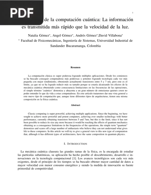 Arquitectura de la computacion cuantica: La informacion es transmitida mas rapido que la velocidad de la luz