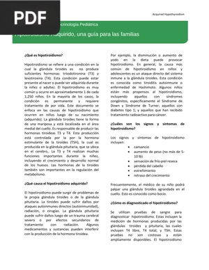 Hipotiroidismo Adquirido, una guía para las familias (Articulo)