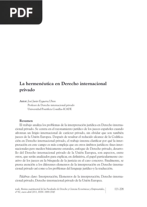 La hermenéutica en Derecho internacional privado