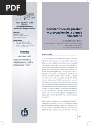 Novedades en diagnóstico y prevención de la alergia alimentaria