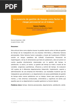 La ausencia de gestión de tiempo como factor de riesgo psicosocial en el trabajo