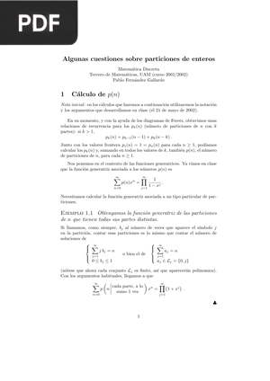 Algunas cuestiones sobre particiones de enteros (Artículo)