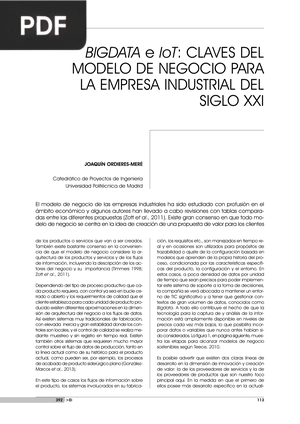 BIGDATA e iot: claves del modelo de negocio para la empresa industrial del siglo XXI