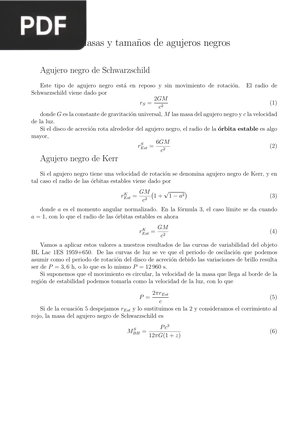 Masas y tamanos de agujeros negros (Articulo)