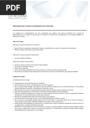 Indicaciones para la cirugía de abdominoplastia o lipectomía (Articulo)