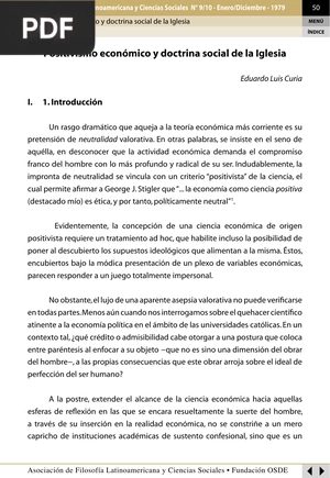 Positivismo económico y doctrina social de la Iglesia