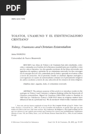 Tolstoi, Unamuno y el existencialismo cristiano