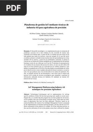 Plataforma de gestión IoT mediante técnicas de industria 4.0 para agricultura de precisión