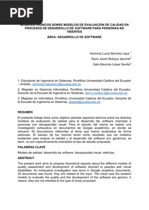 Apuntes teóricos sobre modelos de evaluación de calidad en procesos de desarrollo de software para personas no videntes