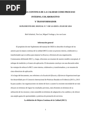 La mejora continua de la calidad como proceso interno, colaborativo y transformador