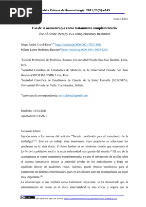 Uso de la ozonoterapia como tratamiento complementario (Articulo)