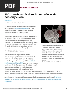 FDA aprueba el nivolumab para cáncer de cabeza y cuello