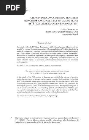 Ciencia del conocimiento sensible: principios racionalistas en la doctrina estética de Alexander Baumgarten