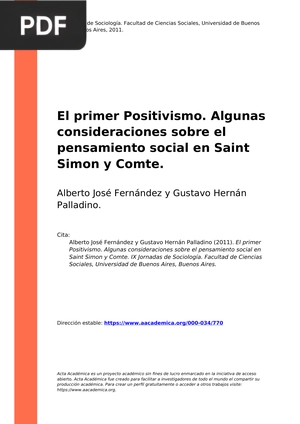 El primer Positivismo. Algunas consideraciones sobre el pensamiento social en Saint Simon y Comte