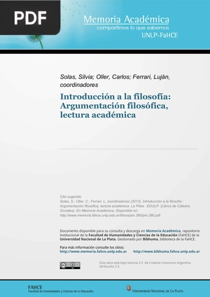 Introducción a la filosofía: Argumentación filosófica, lectura académica