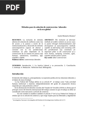 Métodos para la solución de controversias laborales en la era global