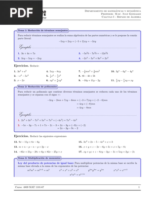 Taller de Álgebra - Ejercicios