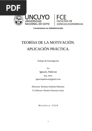 Teorías de la Motivación. Aplicación práctica